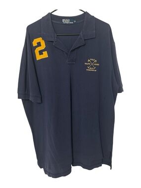 Polo Ralph Lauren Men’s XL Navy Rugby Polo Shirt Yellow Number 2 Cotton